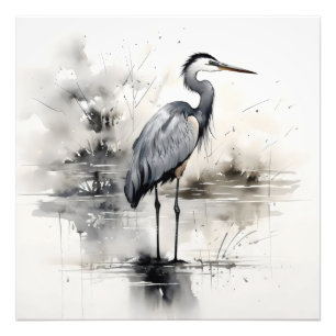 Traditional Ink Heron Photo Print
