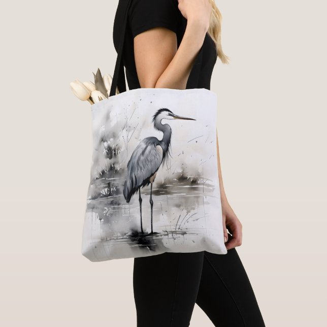 Traditional Ink Heron Tote Bag (Close Up)