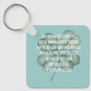 Traditional Irish Blessing Four Leaf Clover Design Key Ring