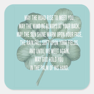 Traditional Irish Blessing Four Leaf Clover Design Square Sticker