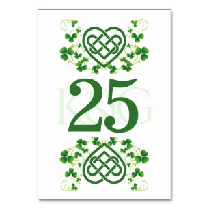 Traditional Irish Celtic Love Knot and Shamrocks Table Number