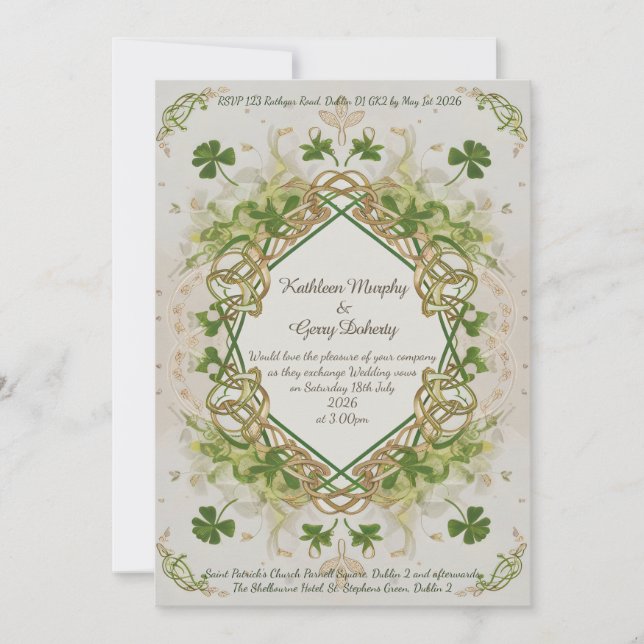 Traditional Irish Celtic Love Knot & Shamrock Invitation (Front)