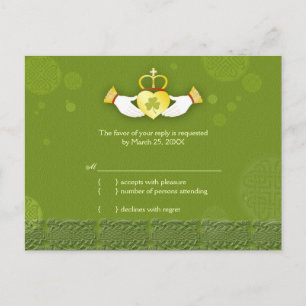 Traditional Irish Green Wedding RSVP Invitation Postcard