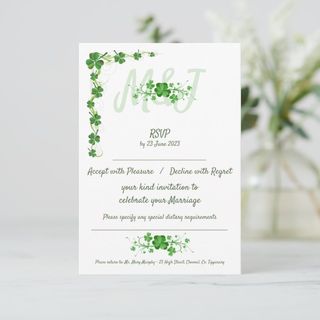 Traditional Irish Shamrocks Celtic Clover RSVP Card (Standing Front)