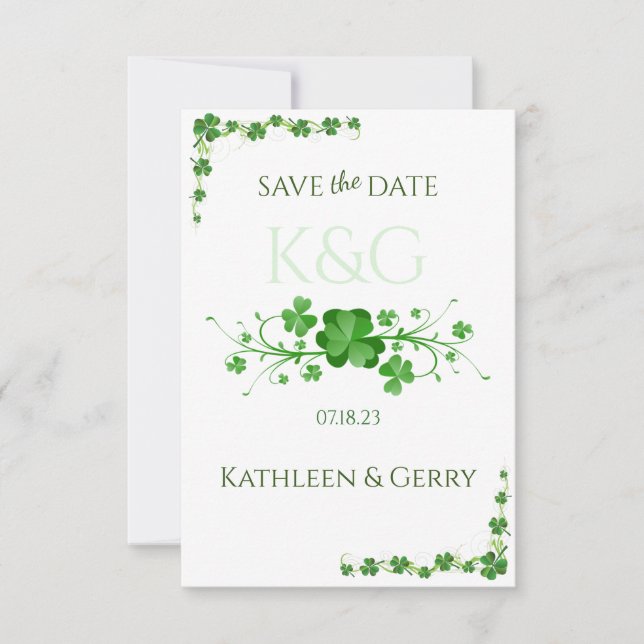Traditional Irish Shamrocks Celtic Clover Save The Date (Front)