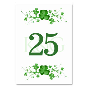 Traditional Irish Shamrocks Celtic Clover Table Number