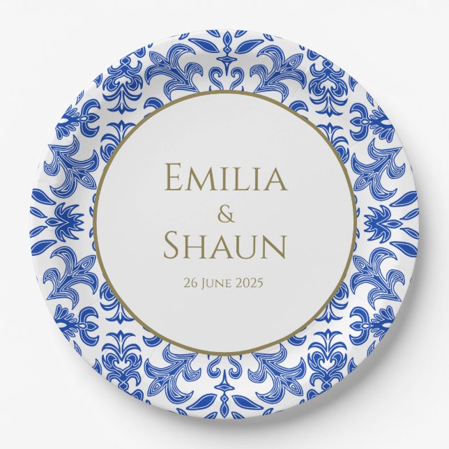 Traditional Italian Blue Wedding Paper Plate (Front)
