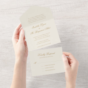 Traditional Ivory Formal Elegant Wedding All In One Invitation