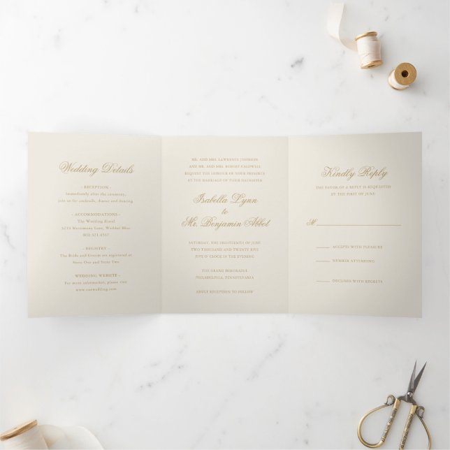 Traditional Ivory Formal Elegant Wedding Tri-Fold Invitation (Inside)