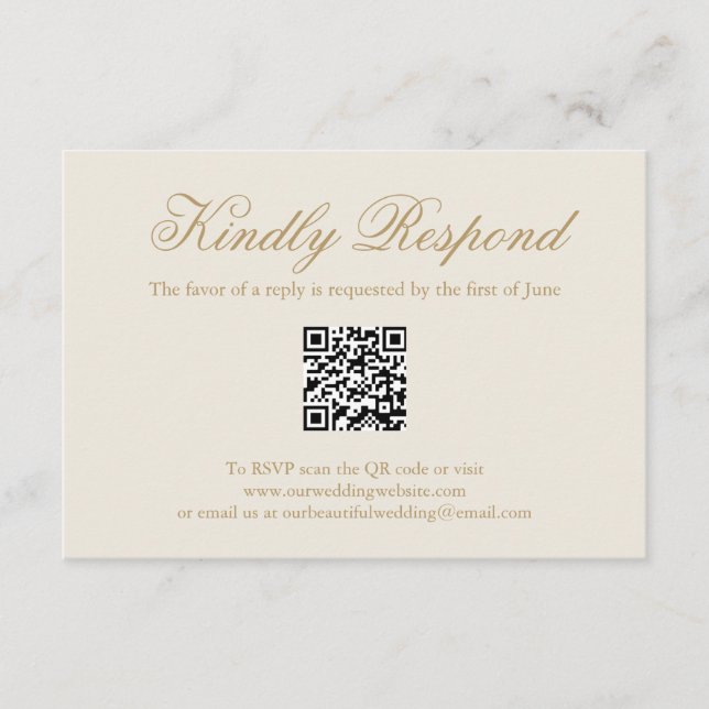 Traditional Ivory Formal QR Code Elegant Wedding RSVP Card (Front)