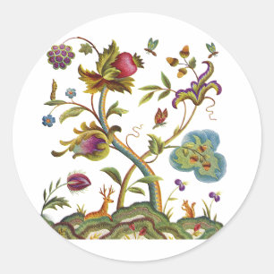 Traditional Jacobean Deerwood Embroidery Classic Round Sticker