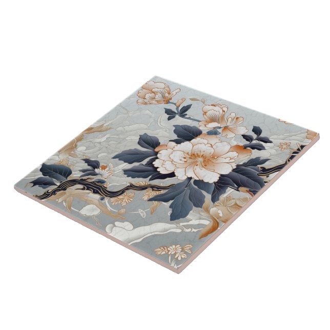 Traditional Japan Kutani Ornamental Art 12 Tile (Side)