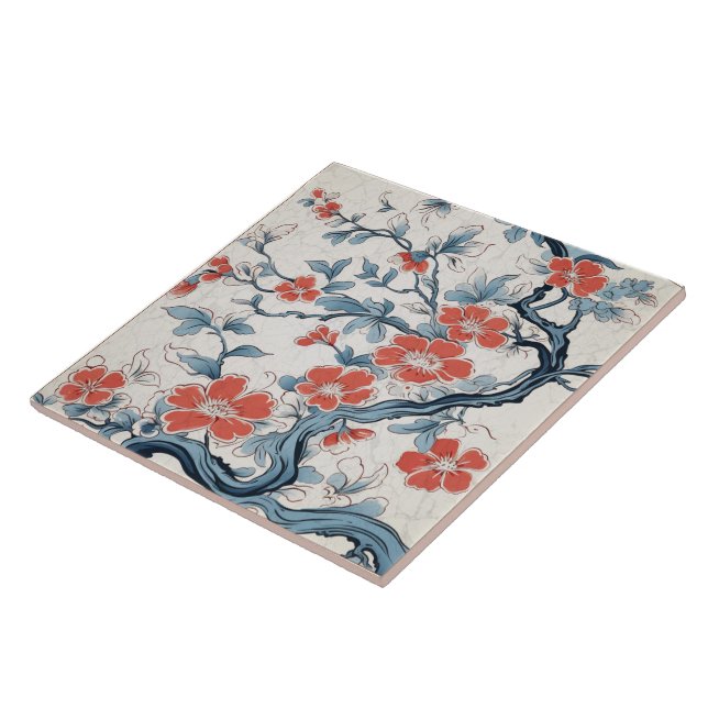 Traditional Japan Kutani Ornamental Art 14 Tile (Side)