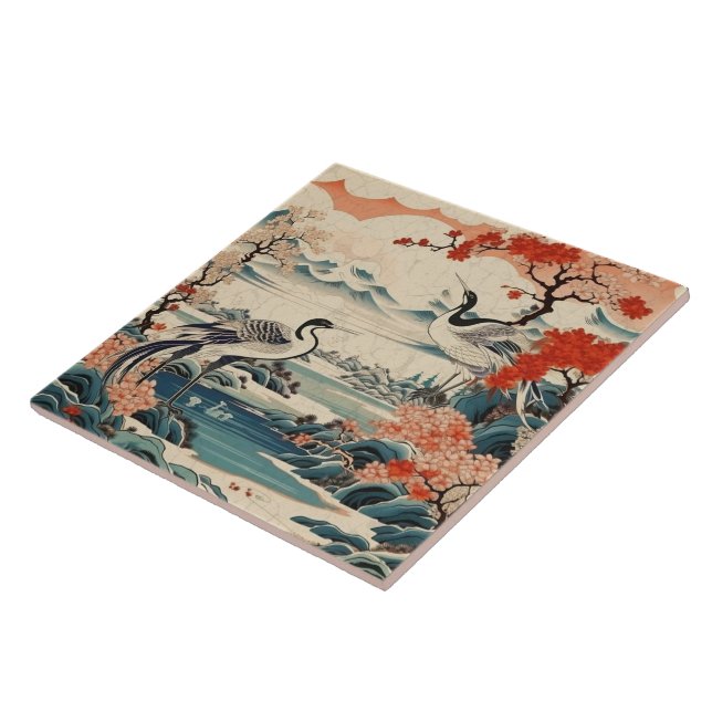 Traditional Japan Kutani Ornamental Art 19 Tile (Side)