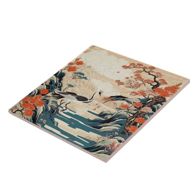 Traditional Japan Kutani Ornamental Art 3 Tile (Side)