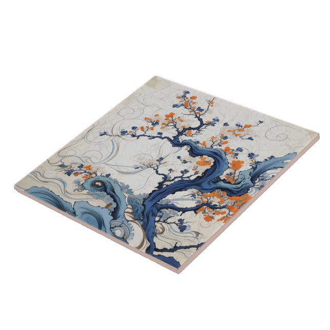 Traditional Japan Kutani Ornamental Art 5 Tile (Side)
