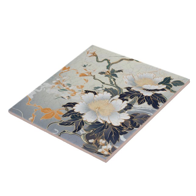 Traditional Japan Kutani Ornamental Art 8 Tile (Side)