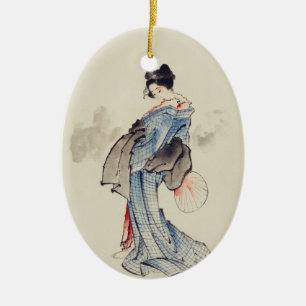 Traditional Japanese Art of Geisha in Kimono Ceramic Tree Decoration