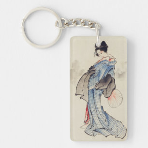 Traditional Japanese Art of Geisha in Kimono Key Ring