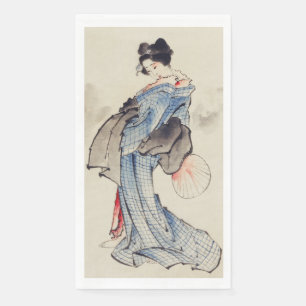 Traditional Japanese Art of Geisha in Kimono Napkin