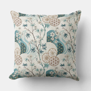 Traditional Japanese Bamboo Blossom Floral Pattern Cushion