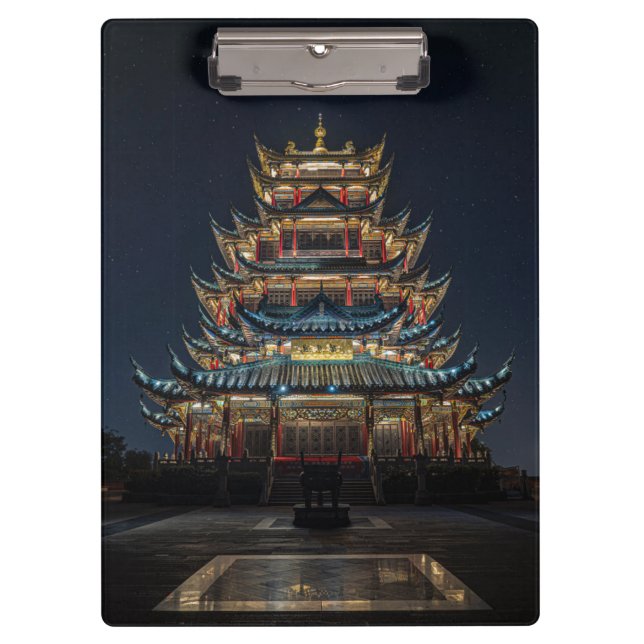 Traditional Japanese Building Lights up Night Sky Clipboard (Front)