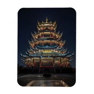 Traditional Japanese Building Lights up Night Sky Magnet