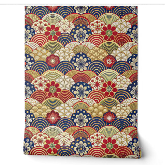 Traditional Japanese colorful flowers and fans Wallpaper