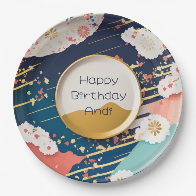 Traditional Japanese Colourful Design Personalised Paper Plate (Front)