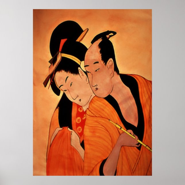 Traditional Japanese Couple in Orange Poster (Front)