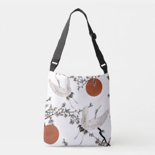 Traditional Japanese crane with plum blossom Crossbody Bag