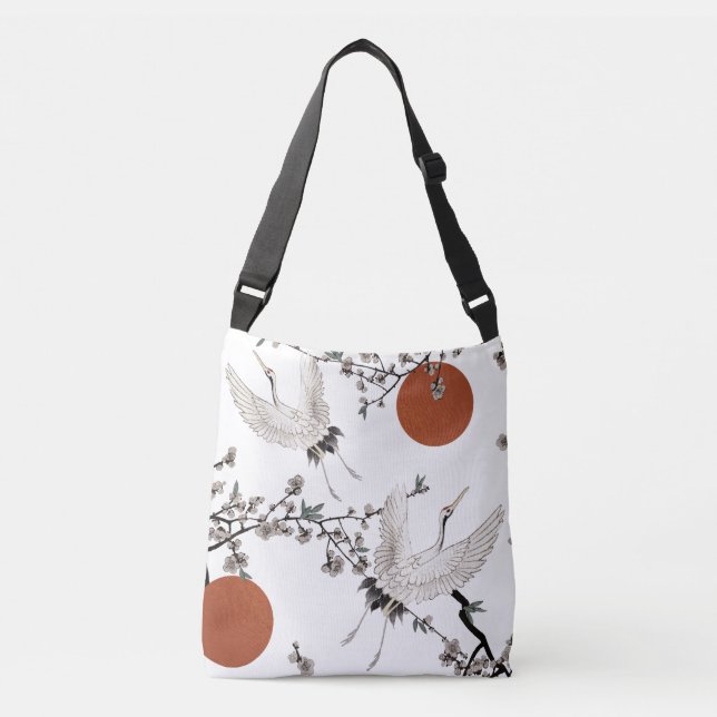 Traditional Japanese crane with plum blossom  Crossbody Bag (Front)
