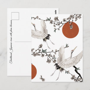 Traditional Japanese crane with plum blossom Postcard