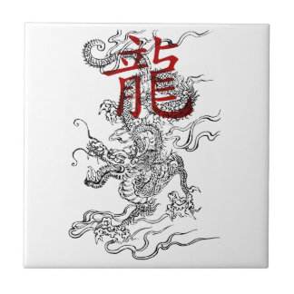 Traditional Japanese Dragon with Kanji Tile