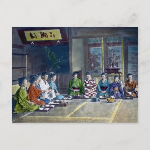 Traditional Japanese Family Meal Hand Tinted 家族 Postcard
