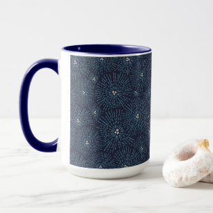Traditional Japanese floral geometric blue white Mug