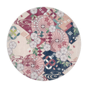 Traditional Japanese Floral Sakura Pink Glass Cutting Board