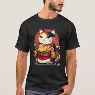Traditional Japanese Geisha Kanji Lucky Cat T-Shirt