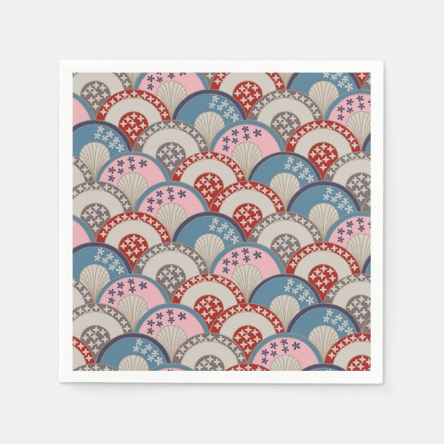 Traditional Japanese geometric motif blue pink   Napkin (Front)