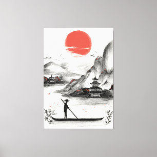 Traditional Japanese Ink Landscape Serenity Art Canvas Print