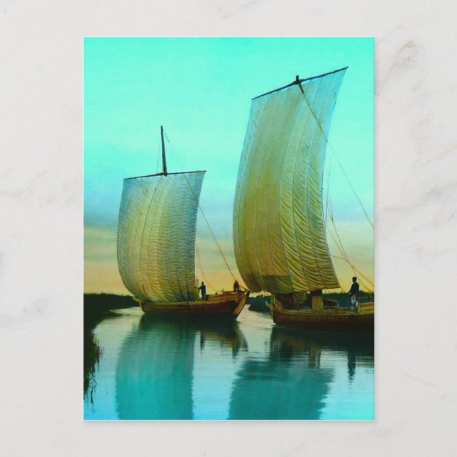 Traditional Japanese Junks Fishing Boats Vintage Postcard (Front)