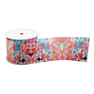 Traditional Japanese Kimono Floral Pink Blue Red  Satin Ribbon