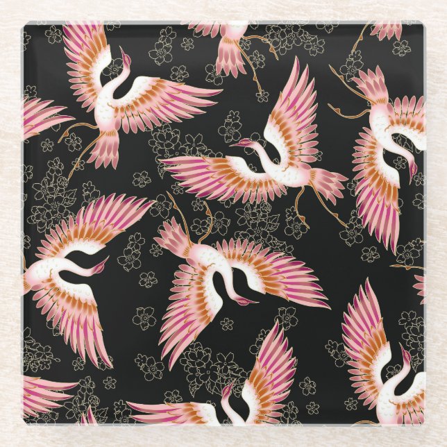 Traditional Japanese Kimono Motifs Pattern Glass Coaster (Front)