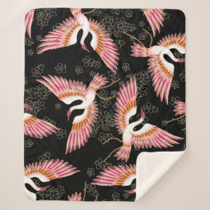 Traditional Japanese Kimono Motifs Pattern Sherpa Blanket