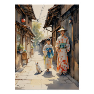 Traditional Japanese Kimono Scene Street Art Poster