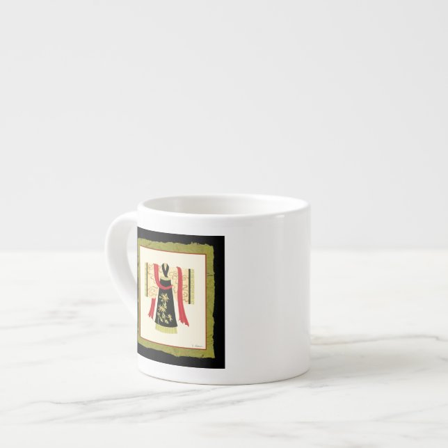 Traditional Japanese Kimono with Floral Print Espresso Cup (Front Left)