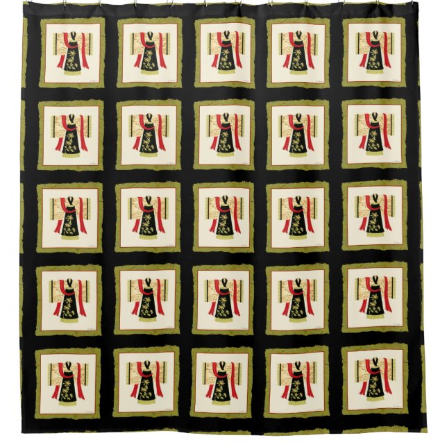 Traditional Japanese Kimono with Floral Print Shower Curtain (Front)