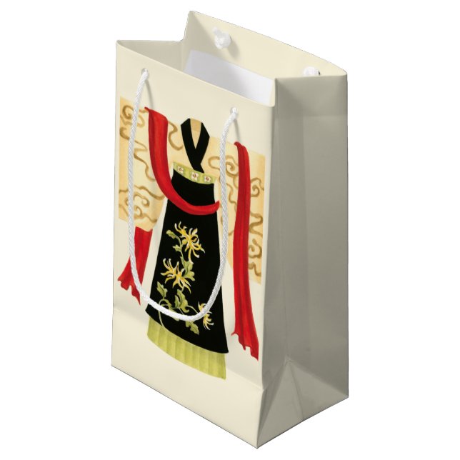 Traditional Japanese Kimono with Floral Print Small Gift Bag (Front Angled)