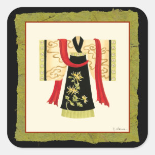 Traditional Japanese Kimono with Floral Print Square Sticker