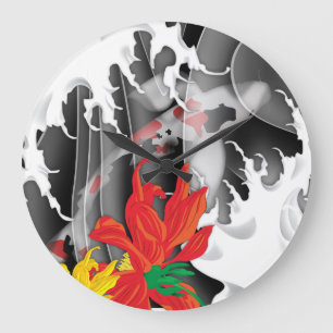 Traditional Japanese Koi under water Large Clock